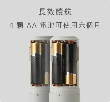長效續航 — 4 顆 AA 電池可使用六個月