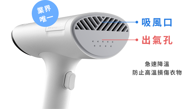 Morus 急凍定型機器圖 — 業界唯一的吸風口與出氣孔設計，急速降溫防止高溫損傷衣物